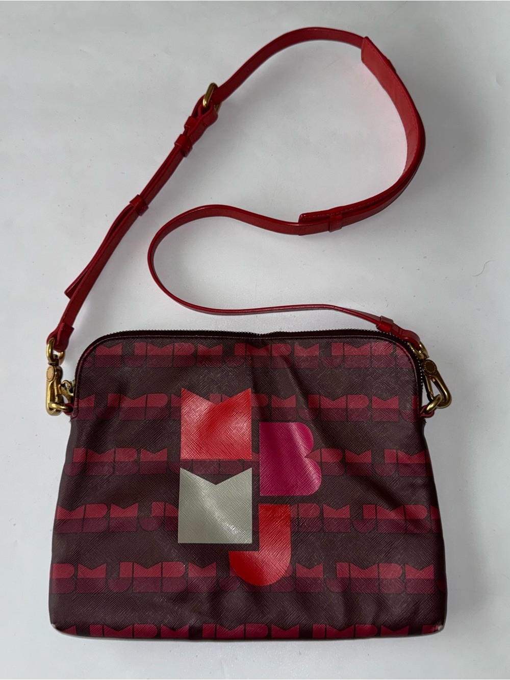 Marc By Marc Jacobs Red Multi Logo Tablet Crossbody Purse Bag